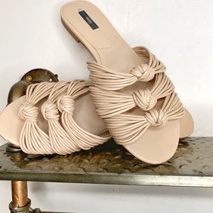 Mango Beige Knot Slider Sandals